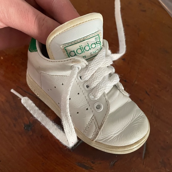SUPER CUTE VINTAGE BABY/TODDLER ADIDAS STAN SMITH SHOES WHITE & GREEN SIZE 5 BOX - Picture 6 of 16